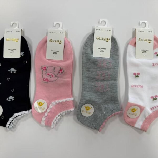 MEDIAS TALONERAS DELGADAS DE ALGODON DISEÑOS PARA DAMAS (FARDO X 100 DOC)