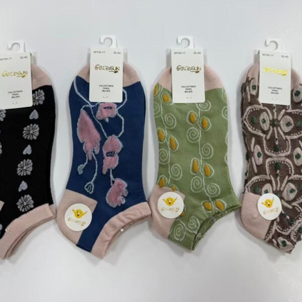 MEDIAS TALONERAS DELGADAS DE ALGODON DISEÑOS PARA DAMA (FARDO X 100 DOC)