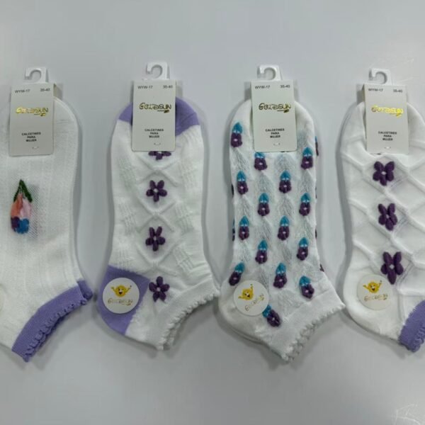 MEDIAS TALONERAS DELGADAS DE ALGODON DISEÑOS PARA DAMA (FARDO X 100 DOC)