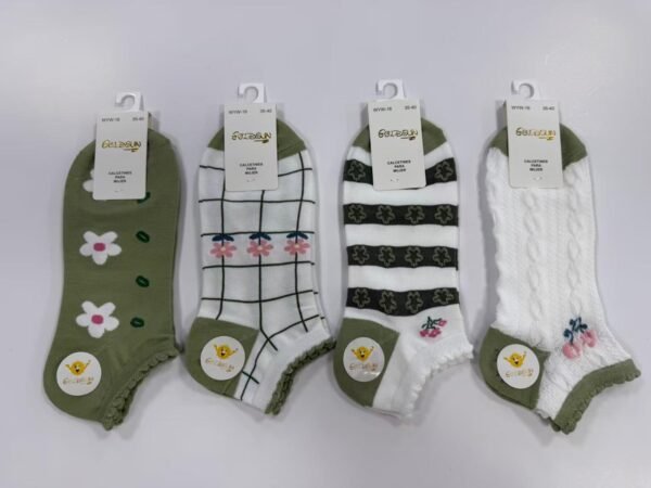 MEDIAS TALONERAS DELGADAS DE ALGODON DISEÑOS PARA DAMA (FARDO X 100 DOC)