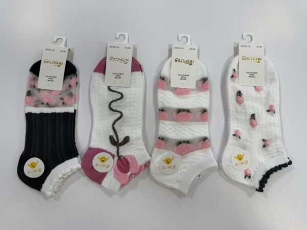 MEDIAS TALONERAS DELGADAS DE ALGODON DISEÑOS PARA DAMA (FARDO X 100 DOC)