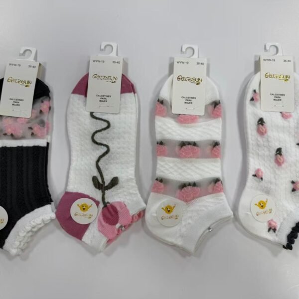 MEDIAS TALONERAS DELGADAS DE ALGODON DISEÑOS PARA DAMA (FARDO X 100 DOC)