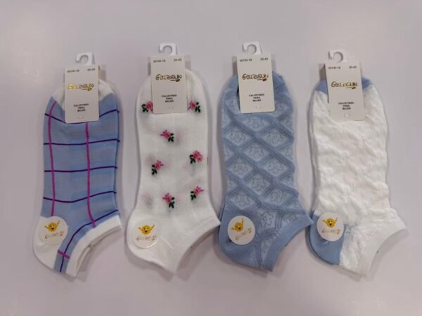 MEDIAS TALONERAS DELGADAS DE ALGODON DISEÑOS PARA DAMA (FARDO X 100 DOC)