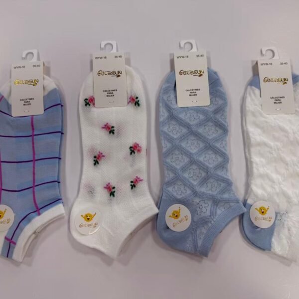 MEDIAS TALONERAS DELGADAS DE ALGODON DISEÑOS PARA DAMA (FARDO X 100 DOC)