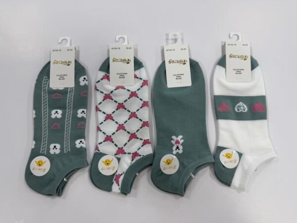 MEDIAS TALONERAS DELGADAS DE ALGODON DISEÑOS PARA DAMA (FARDO X 100 DOC)