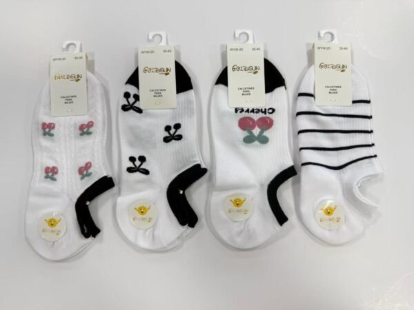 MEDIAS TALONERAS DELGADAS DE ALGODON DISEÑOS PARA DAMA (FARDO X 100 DOC)