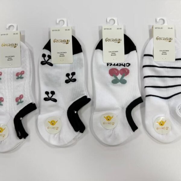 MEDIAS TALONERAS DELGADAS DE ALGODON DISEÑOS PARA DAMA (FARDO X 100 DOC)