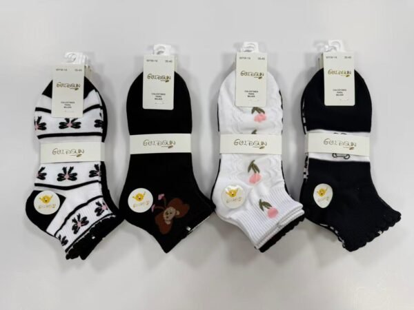 MEDIAS TOBILLERAS DELGADAS DE ALGODON DISEÑOS PARA DAMA (FARDO X 100 DOC)