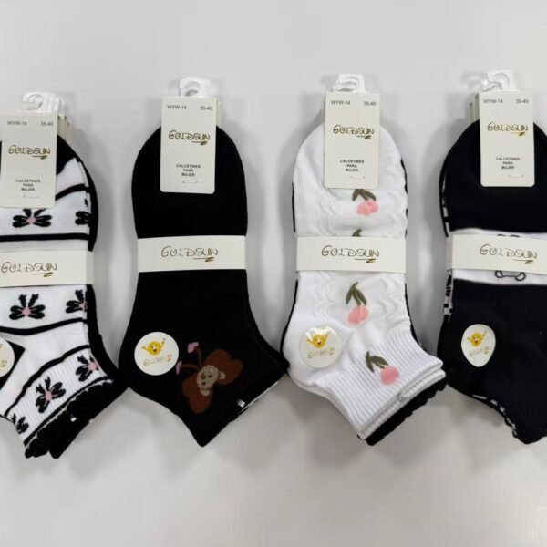 MEDIAS TOBILLERAS DELGADAS DE ALGODON DISEÑOS PARA DAMA (FARDO X 100 DOC)