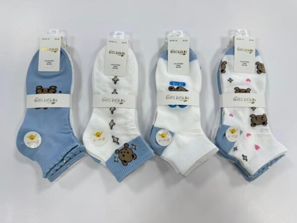 MEDIAS TOBILLERAS DELGADAS DE ALGODON DISEÑOS PARA DAMA (FARDO X 100 DOC)