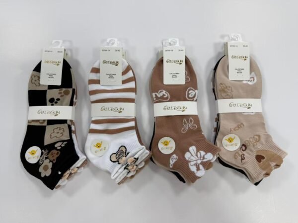 MEDIAS TOBILLERAS DELGADAS DE ALGODON DISEÑOS PARA DAMA (FARDO X 100 DOC)