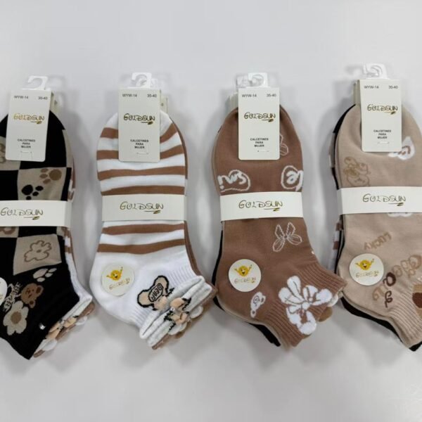 MEDIAS TOBILLERAS DELGADAS DE ALGODON DISEÑOS PARA DAMA (FARDO X 100 DOC)