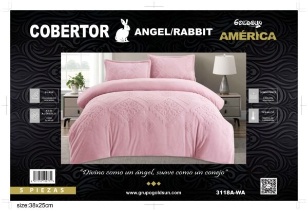 COBERTOR 5 PIEZAS PIEL DE ÁNGEL CON PIEL DE CONEJO PREMIUM (CAJA X 6 UNDS)