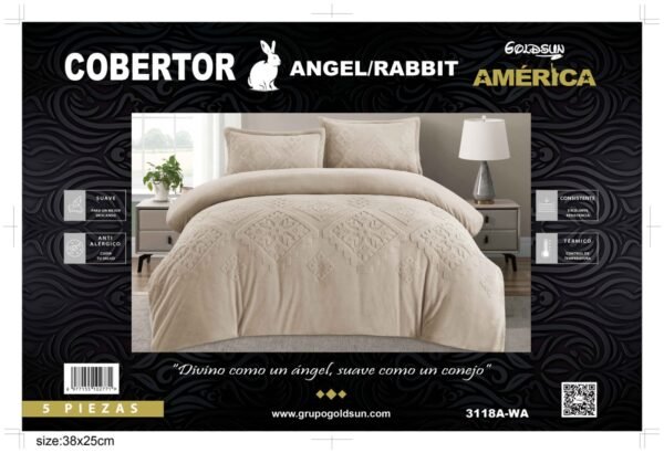 COBERTOR 5 PIEZAS PIEL DE ÁNGEL CON PIEL DE CONEJO PREMIUM (CAJA X 6 UNDS)