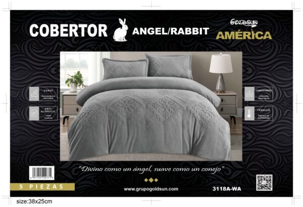 COBERTOR 5 PIEZAS PIEL DE ÁNGEL CON PIEL DE CONEJO PREMIUM (CAJA X 6 UNDS)