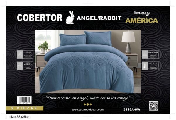 COBERTOR 5 PIEZAS PIEL DE ÁNGEL CON PIEL DE CONEJO PREMIUM (CAJA X 6 UNDS)