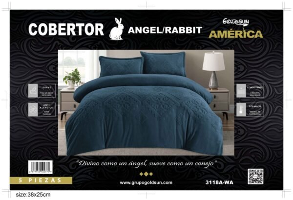 COBERTOR 5 PIEZAS PIEL DE ÁNGEL CON PIEL DE CONEJO PREMIUM (CAJA X 6 UNDS)