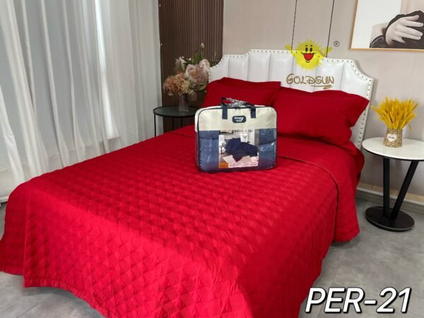 SET EDREDÓN DE VERANO 5 PIEZAS COLOR ENTERO QUEEN (CAJA X 08 UNDS)