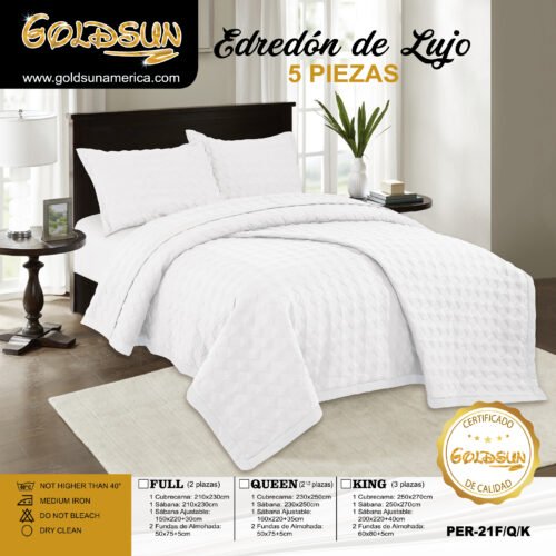 SET EDREDÓN DE VERANO 5 PIEZAS COLOR ENTERO QUEEN (CAJA X 08 UNDS)