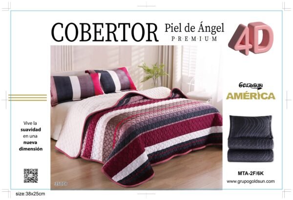 COBERTOR 5 PIEZAS PIEL DE ÁNGEL ESTAMPADO CON CARNERO (FARDO X 15 UNDS)