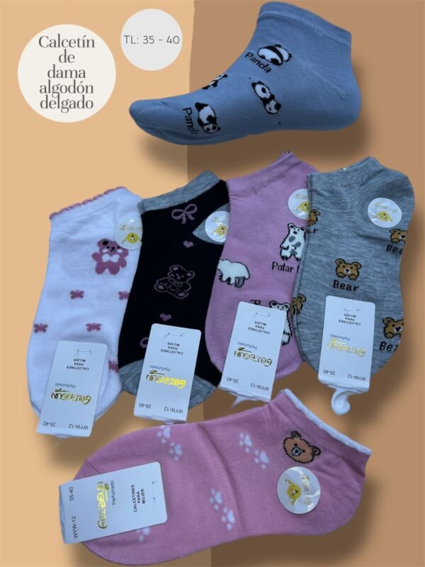 MEDIAS TALONERAS DELGADAS DE ALGODON DISEÑOS PARA DAMA (FARDO X 100 DOC)