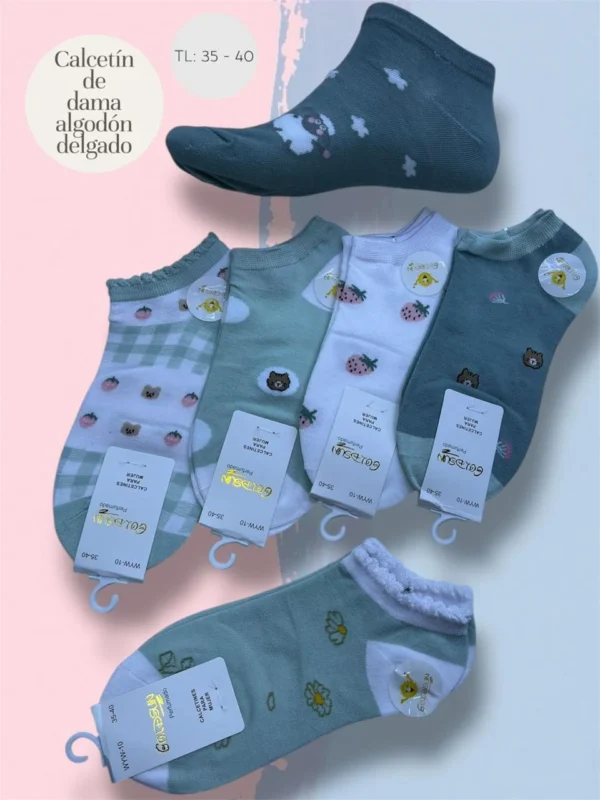 MEDIAS TALONERAS DELGADAS DE ALGODON DISEÑO PARA DAMA (FARDO X 100 DOC)