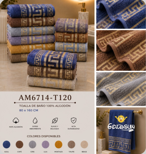 TOALLON BORDE CERAMICO COLOR ENTERO DE ALGODON (CAJA X 6 DOC)